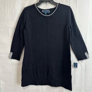 Karen Scott Womens Contrast Rollneck 3/4 Sleeve Cotton Sweater Black Grey Small